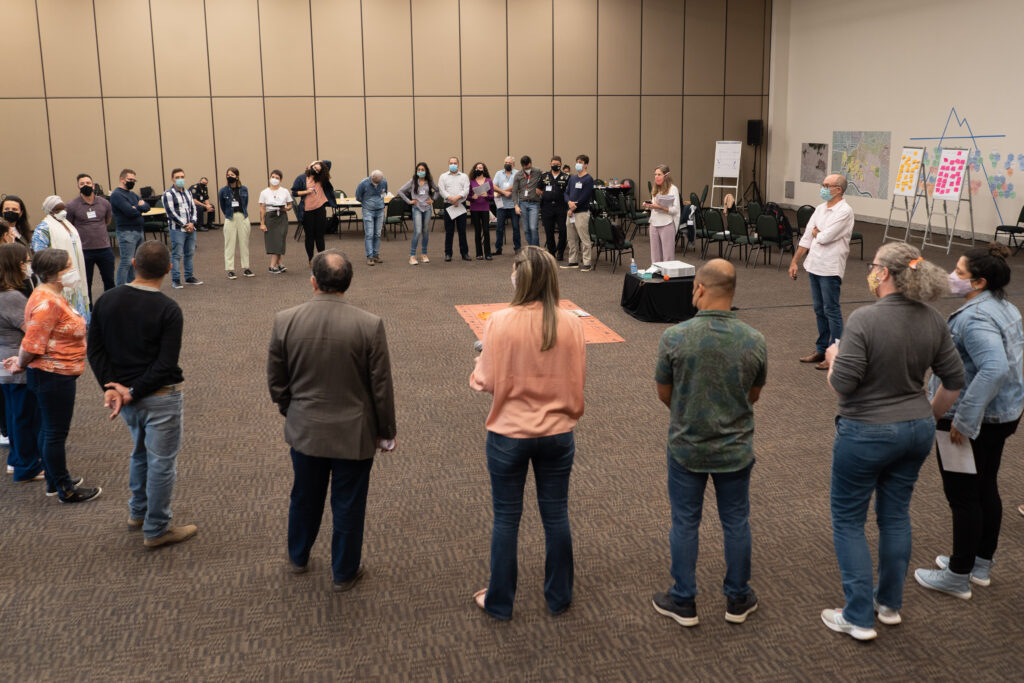 Ativa ZN participants taking part in a trust-building exercise with Reos Partners.